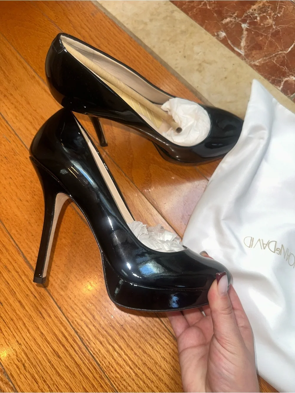 Black Patent High Heel Platform Pumps